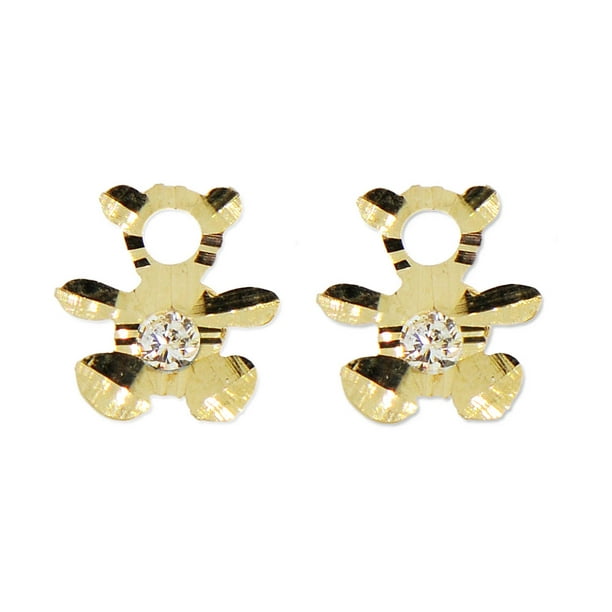 Jewels By Lux 14K Yellow Gold Post Screw Back Teddy Bear Womens Stud Earrings 